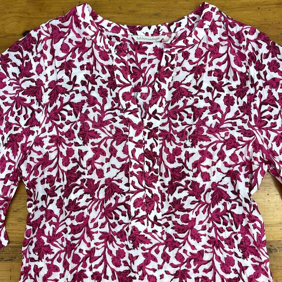 Soft Surroundings Womens Small Boho Tunic 100% Rayon Pink White V-Neck Tassels - Picture 8 of 12